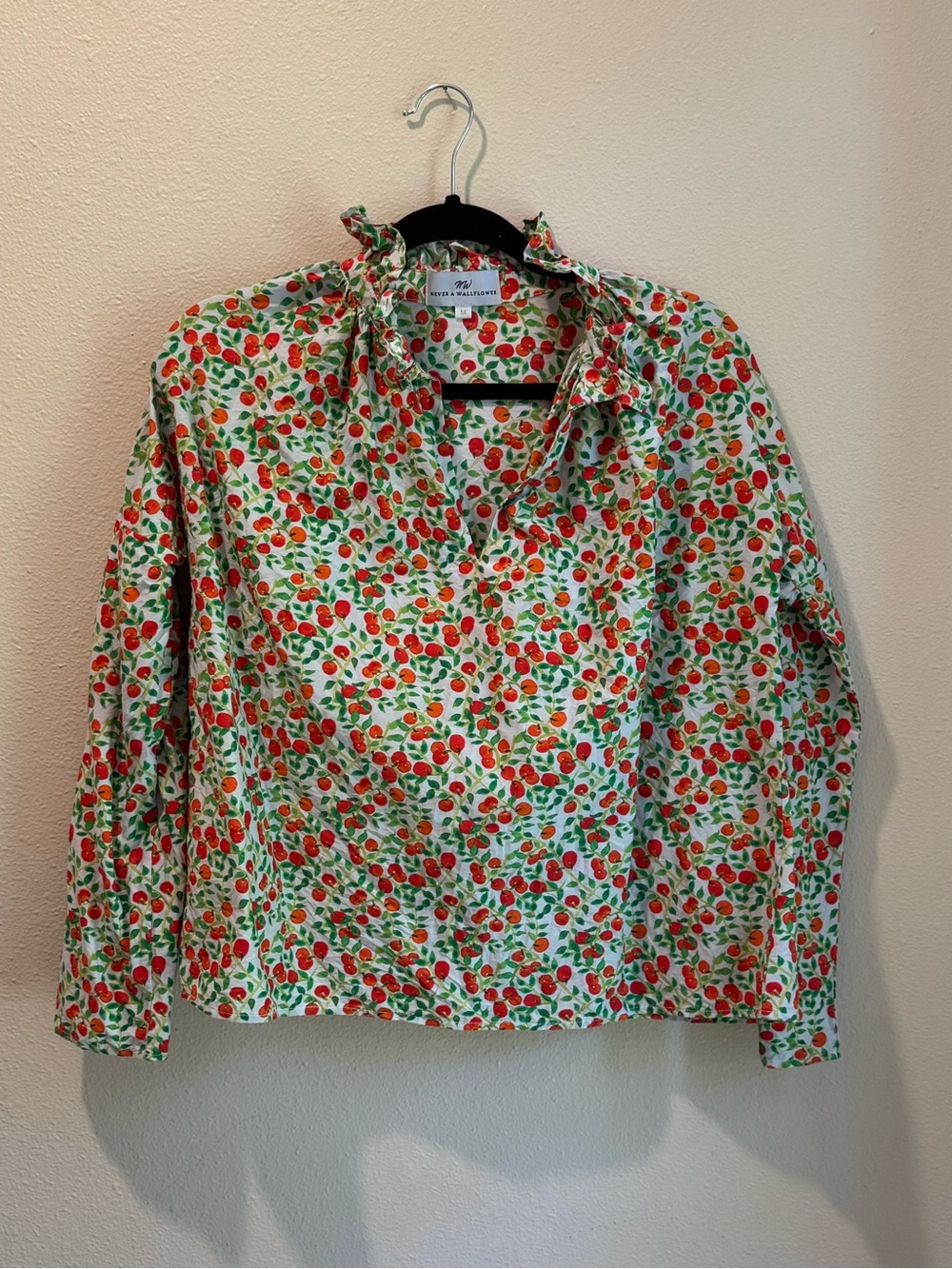Never a Wallflower Vicki Top / Blouse in “The Orangery” print, ruffled neckline